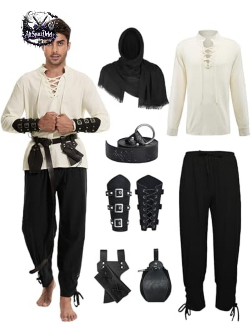 7 Pc Men's Renaissance Costume Medieval Viking Cosplay Outfit Set